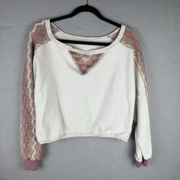 Free People Crop Pullover Sweatshirt Womens Size L Boho Festival Indie - Picture 2 of 6